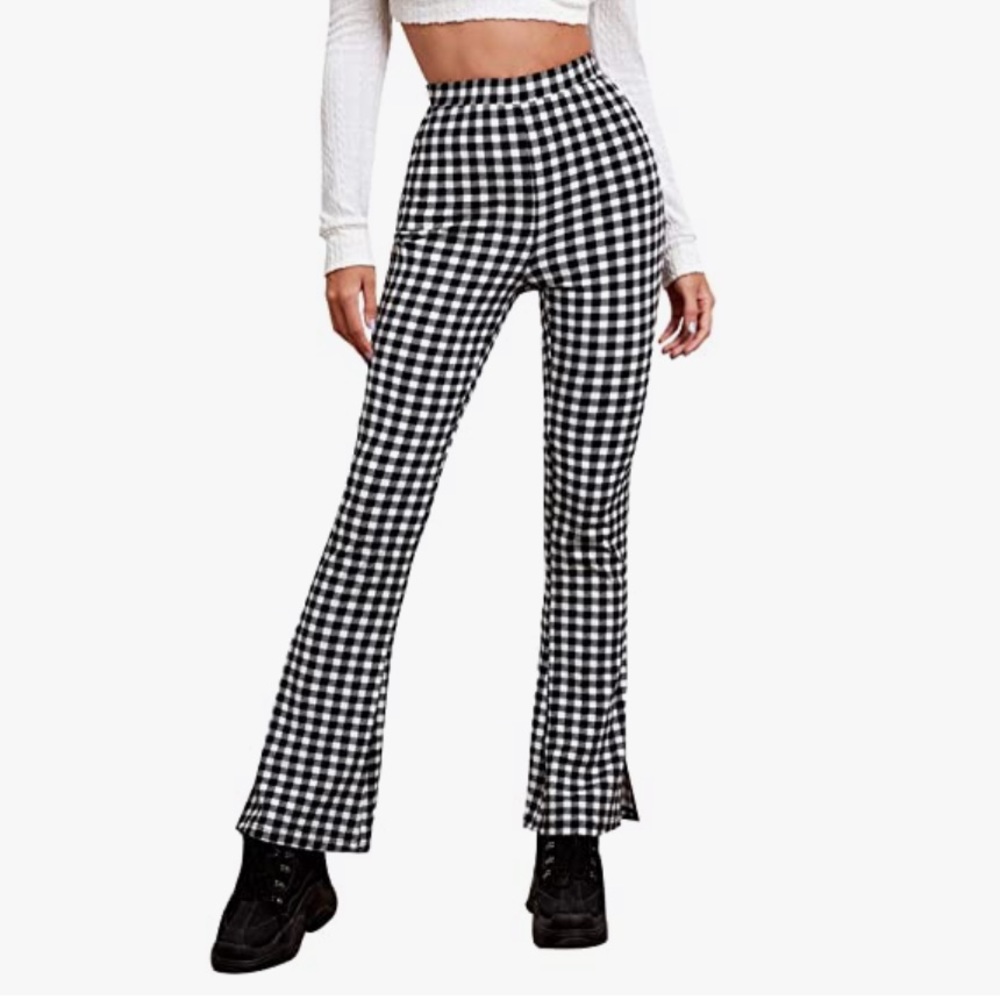 Flare Stretchy Checkered Pants